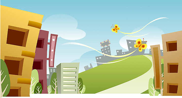 EPS 주간 사계절 계절 나비 곤충 백그라운드 절지류 일러스트 자연 하늘 풍경 빌딩 사람없음 야외 건물 마을 봄 도시 국내일러스트 자연요소 동물 건축물 생태계 파일형식 벡터