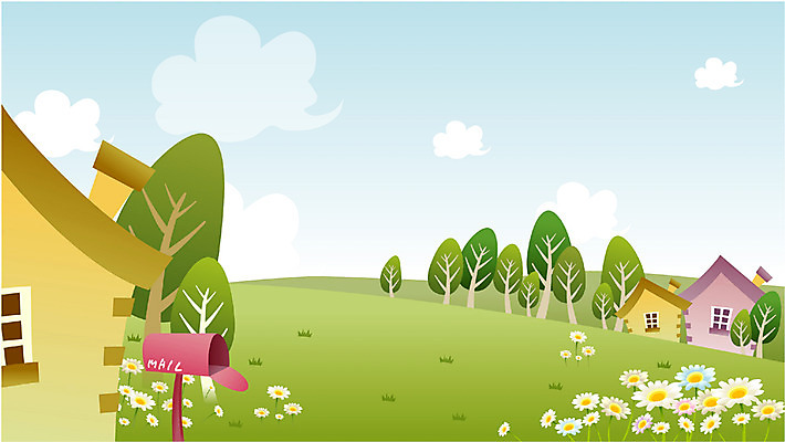 EPS 주간 나무 식물 사계절 계절 꽃 백그라운드 일러스트 자연 하늘 주택 풍경 사람없음 야외 마을 봄 우체통 흰색 국내일러스트 자연요소 컬러 건물 생태계 파일형식 벡터