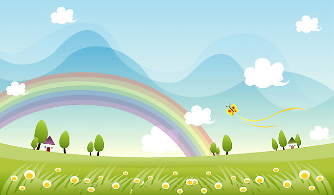 EPS 주간 나무 사계절 계절 꽃 나비 백그라운드 무지개 일러스트 자연 하늘 주택 풍경 초원 사람없음 야외 봄 국내일러스트 자연요소 식물 곤충 건물 생태계 파일형식 벡터