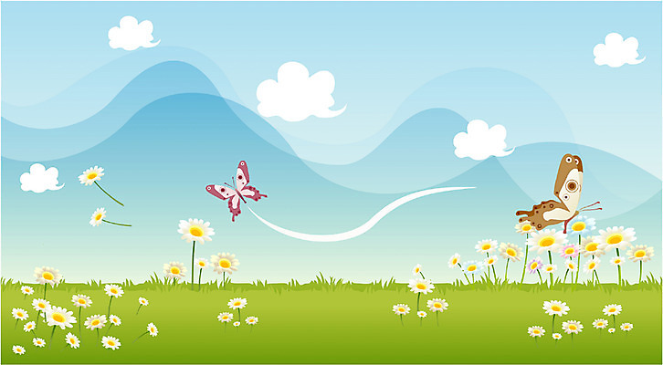 EPS 주간 사계절 계절 꽃 나비 곤충 백그라운드 꽃밭 절지류 일러스트 자연 하늘 풍경 초원 사람없음 야외 봄 국내일러스트 자연요소 식물 동물 생태계 파일형식 벡터