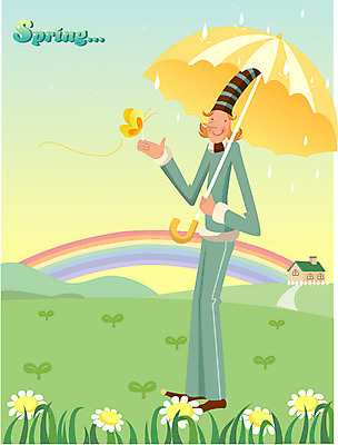 EPS 사계절 계절 남자 꽃 나비 무지개 일러스트 우산 자연 하늘 한명 사람 풍경 초원 20대 성인 야외 마을 봄 봄비 남자만 남자한명만 성인남자만 청년만 청년남자만 청년남자한명만 성인한명만 성인남자한명만 성인만 국내일러스트 자연요소 식물 1 곤충 청년 비_날씨 생태계 파일형식 벡터