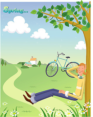 EPS 사계절 계절 남자 꽃 일러스트 휴식 한명 사람 풍경 초원 20대 성인 취미 야외 라이프 자전거 봄 남자만 남자한명만 성인남자만 청년만 청년남자만 청년남자한명만 성인한명만 성인남자한명만 성인만 국내일러스트 식물 1 컨셉 청년 생활 바이크 파일형식 벡터