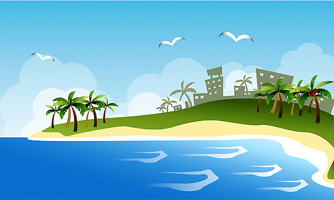 EPS 주간 나무 식물 구름 사계절 계절 바다 백그라운드 일러스트 자연 하늘 풍경 해변 사람없음 야외 여름 모래사장 야자수 대서 국내일러스트 자연요소 절기 생태계 파일형식 벡터