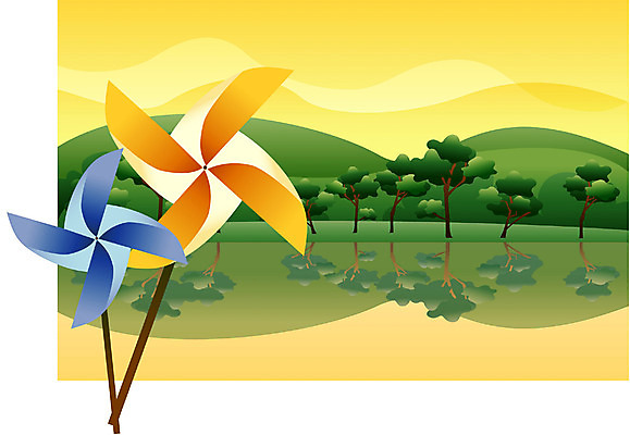 EPS 주간 나무 사계절 계절 호수 백그라운드 일러스트 자연 하늘 산 풍경 사람없음 야외 여름 바람개비 입하 국내일러스트 자연요소 식물 절기 생태계 파일형식 벡터