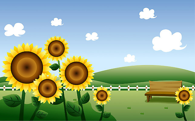 EPS 주간 식물 구름 사계절 계절 꽃 백그라운드 일러스트 여름꽃 자연 하늘 해바라기 풍경 사람없음 야외 여름 국내일러스트 자연요소 생태계 파일형식 벡터 여름_계절