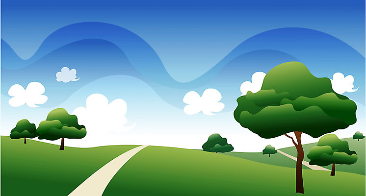 EPS 주간 나무 사계절 계절 길 백그라운드 일러스트 자연 하늘 풍경 초원 사람없음 야외 여름 입하 국내일러스트 자연요소 식물 절기 생태계 파일형식 벡터