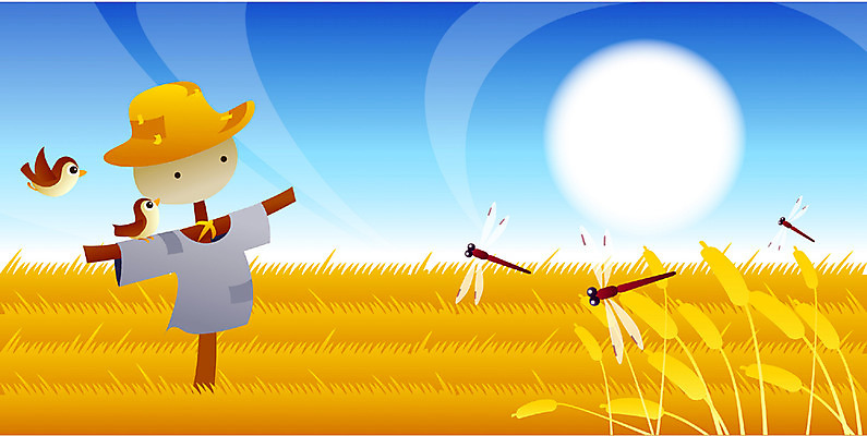 EPS 주간 사계절 계절 백그라운드 일러스트 자연 논 풍경 초원 사람없음 야외 가을 잠자리 허수아비 참새 가을배경 국내일러스트 자연요소 곤충 농업 조류 생태계 파일형식 벡터 가을_계절