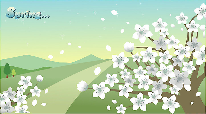 EPS 사계절 계절 꽃 백그라운드 일러스트 자연 풍경 초원 사람없음 야외 봄 벚꽃 언덕 국내일러스트 식물 생태계 파일형식 벡터