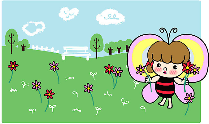 EPS 주간 전신 클립아트 식물 사계절 계절 여자 꽃 나비 곤충 꽃밭 절지류 일러스트 상상 자연 사람 잔디 야외 봄 여자만 국내일러스트 자연요소 동물 생태계 파일형식 벡터