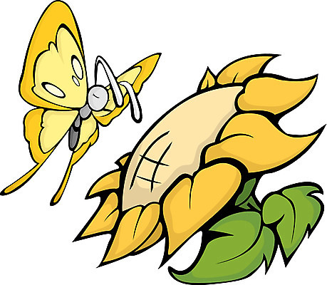 EPS 클립아트 식물 꽃 컬러 나비 곤충 일러스트 여름꽃 자연 해바라기 사람없음 노란색 봄 국내일러스트 동물 계절 생태계 파일형식 벡터 여름_계절