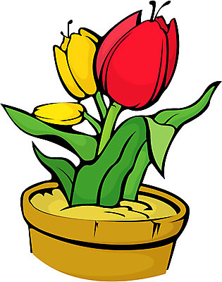 EPS 클립아트 식물 꽃 화분 컬러 일러스트 봄꽃 자연 사람없음 빨간색 노란색 튤립 국내일러스트 봄 생태계 파일형식 벡터