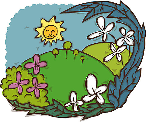 EPS 주간 사계절 계절 꽃 백그라운드 꽃밭 일러스트 상상 자연 산 풍경 초원 사람없음 야외 판타지 태양 봄 국내일러스트 자연요소 식물 생태계 파일형식 벡터