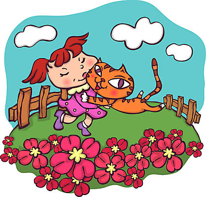 EPS 주간 전신 동물 척추동물 육지동물 사계절 계절 여자 꽃 어린이 꽃밭 일러스트 포유류 하늘 서기 사람 소녀 야외 반려동물 판타지 고양이 봄 여자만 어린이만 소녀만 국내일러스트 자연요소 식물 모션 상상 파일형식 벡터