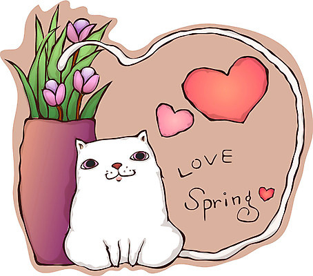 EPS 동물 척추동물 육지동물 사계절 계절 꽃 일러스트 포유류 사랑 사람없음 반려동물 판타지 꽃병 고양이 봄 하트 국내일러스트 모양 식물 감정 상상 파일형식 벡터