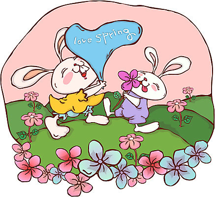 EPS 주간 동물 척추동물 육지동물 커플 사계절 계절 꽃 꽃밭 일러스트 포유류 사랑 사람없음 야외 판타지 봄 하트 토끼 국내일러스트 자연요소 모양 식물 감정 관계 상상 반려동물 파일형식 벡터