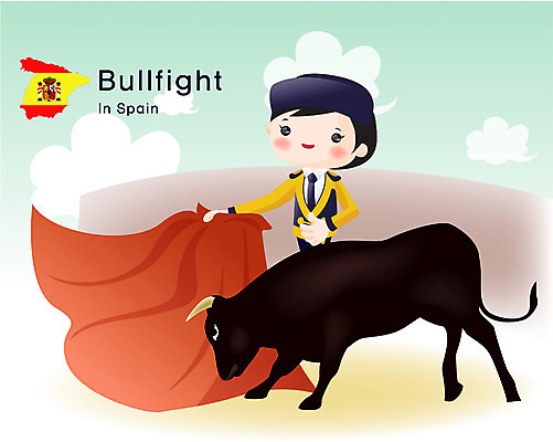 EPS 주간 여자 남자 유럽 외국문화 여행 유니폼 일러스트 휴가 한명 사람 20대 성인 야외 관광지 세계 세계여행 스페인 국기 투우 청년만 성인만 국내일러스트 자연요소 1 옷 나라 문화 청년 파일형식 벡터