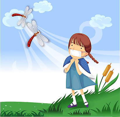 EPS 주간 여자 어린이 일러스트 자연 바람 날씨 마스크 한명 사람 소녀 초원 20대 성인 야외 잠자리 차가움 감기 여자만 여자한명만 코로나바이러스 국내일러스트 자연요소 1 곤충 청년 바이러스 질병 생태계 파일형식 벡터