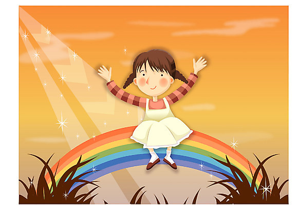 EPS 여자 초등학생 어린이 무지개 일러스트 자연 한명 사람 소녀 야외 햇빛 노을 맑음 저녁 여자만 여자한명만 어린이만 소녀만 소녀한명만 국내일러스트 자연요소 1 학생 날씨 태양 야간 생태계 파일형식 벡터