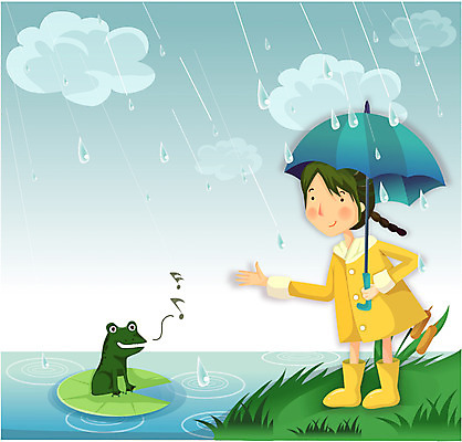 EPS 여자 호수 초등학생 어린이 일러스트 우산 자연 날씨 개구리 한명 사람 소녀 초원 야외 비 언덕 우비 소서 여자만 여자한명만 어린이만 소녀만 소녀한명만 국내일러스트 자연요소 1 학생 옷 양서류 여름 절기 생태계 파일형식 벡터