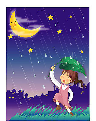 EPS 여자 별 초등학생 어린이 일러스트 자연 날씨 나뭇잎 한명 사람 소녀 초원 야외 달 도시 비 야간 소서 여자만 여자한명만 어린이만 소녀만 소녀한명만 국내일러스트 자연요소 1 학생 잎 여름 절기 생태계 파일형식 벡터