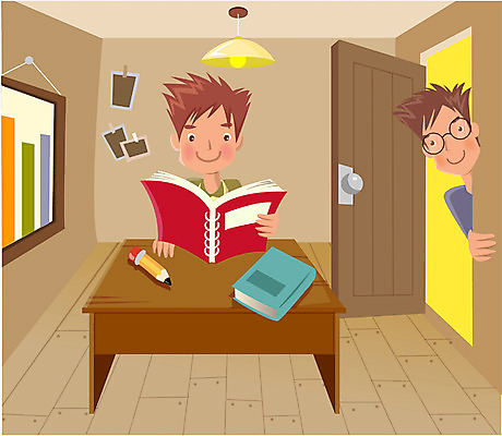 EPS 학생 교육 남자 초등학생 일러스트 청소년 실내 사람 소년 두명 책 책상 남자만 십대만 십대남자만 국내일러스트 어린이 가구 내부 파일형식 벡터