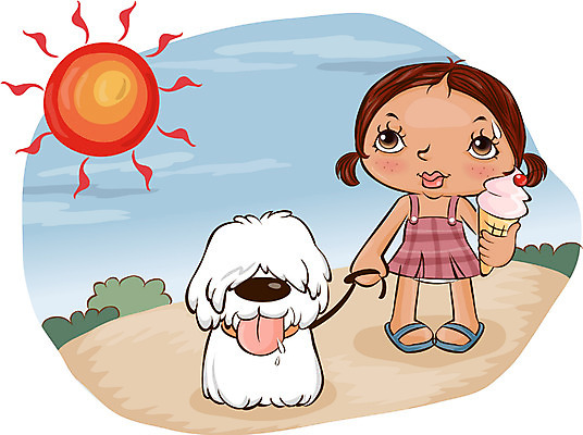 EPS 주간 동물 계절 여자 반려견 초등학생 어린이 일러스트 날씨 한명 사람 소녀 야외 여름 반려동물 태양 맑음 산책 개 강아지 더위 일기예보 반려 여자만 여자한명만 어린이만 소녀만 소녀한명만 국내일러스트 자연요소 1 학생 포유류 휴식 파일형식 벡터
