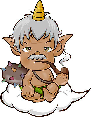 EPS 구름 캐릭터 할아버지 남자 일러스트 상상 도깨비 상상캐릭터 도깨비방망이 도깨비캐릭터 몬스터 남자만 성인남자만 노인만 성인만 노인남자만 가상인물 국내일러스트 일러캐릭터 자연요소 노년 사람 방망이 파일형식 벡터