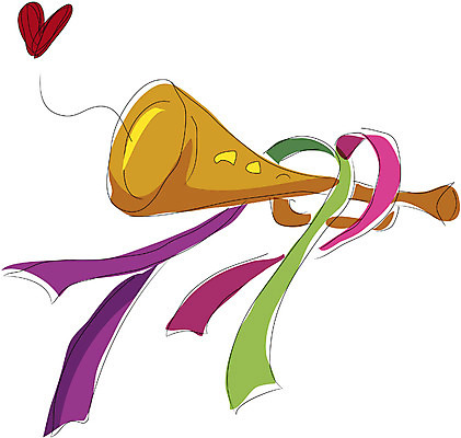 EPS 클립아트 리본 생활용품 일러스트 관악기 이벤트 사람없음 장식 파티 나팔 오브젝트 트럼펫 국내일러스트 악기 금관악기 파일형식 벡터