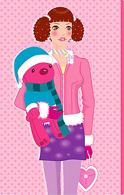 EPS 여자 초등학생 어린이 인형 일러스트 선물 한명 사람 소녀 귀여움 곰인형 미니스커트 털자켓 여자만 여자한명만 어린이만 소녀만 소녀한명만 국내일러스트 1 학생 컨셉 치마 재킷 파일형식 벡터