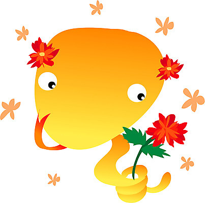 EPS 클립아트 동물 척추동물 캐릭터 한마리 꽃 일러스트 파충류 사람없음 십이지신 운세 뱀띠 뱀 일러캐릭터 식물 1 파일형식 벡터