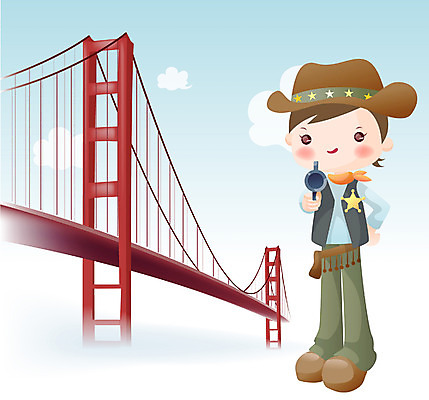 EPS 주간 남자 외국문화 여행 북아메리카 일러스트 휴가 한명 사람 20대 성인 야외 관광지 미국 세계여행 카우보이 보안관 금문교 샌프란시스코만 현수교 가교 남자만 남자한명만 성인남자만 청년만 청년남자만 청년남자한명만 성인한명만 성인남자한명만 성인만 국내일러스트 자연요소 직업 1 건축물 문화 아메리카 청년 세계 다리_건축물 파일형식 벡터