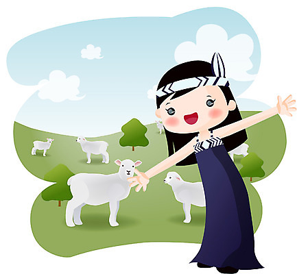 EPS 주간 해외 여자 어린이 외국문화 여행 지도 일러스트 휴가 한명 사람 초원 20대 성인 야외 관광지 목장 양 세계여행 오세아니아 국기 전통의상 뉴질랜드 목축지 여자만 여자한명만 국내일러스트 자연요소 1 전통 나라 문화 포유류 청년 세계 파일형식 벡터