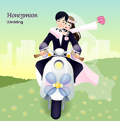 EPS 주간 부부 커플 드레스 여자 남자 행복 신부 부케 웨딩드레스 신랑 결혼 일러스트 새로움 사람 정장 턱시도 야외 두명 로맨틱 신혼여행 오토바이 시작 출발 약속 국내일러스트 자연요소 옷 감정 꽃다발 컨셉 관계 이벤트 바이크 파일형식 벡터
