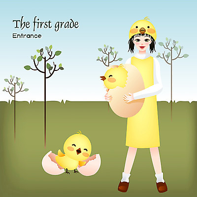 EPS 주간 학생 계절 여학생 여자 교육 일러스트 학교 청소년 병아리 한명 사람 야외 10대 초록색 계란 봄 입학 신입생 입학생 여자만 여자한명만 십대만 십대여자만 십대여자한명만 국내일러스트 자연요소 1 컬러 조류 알 파일형식 벡터
