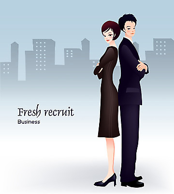 EPS 여자 남자 일러스트 비즈니스 사람 빌딩 야외 두명 구직 비즈니스맨 비즈니스우먼 결심 시작 출발 신입사원 모집 새직장 신입 국내일러스트 컨셉 건물 직장인 파일형식 벡터