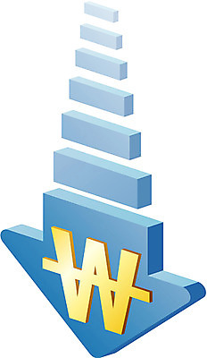 EPS 문자 기호 산업 화살표 일러스트 비즈니스 사람없음 금융 웹 원화 가격 하락 인하 국내일러스트 컨셉 돈 인터넷 경제 파일형식 벡터