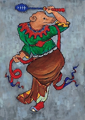 포토 JPG 동물 척추동물 한국전통 육지동물 포유류 상상 사람없음 방망이 십이지신 운세 돼지띠 돼지 무사 국내포토 전통 한국 파일형식