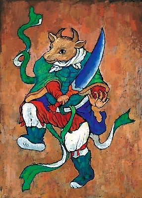 포토 JPG 동물 한국전통 상상 미술 사람없음 십이지신 소띠 운세 소 칼 벽화 작품 무사 갑옷 국내포토 전통 포유류 문화예술 한국 보호장비 그림 파일형식