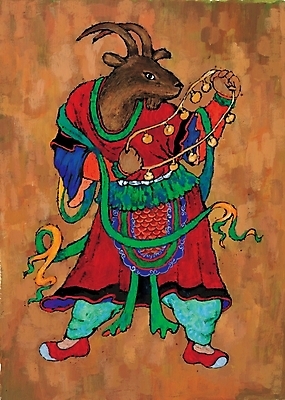 포토 JPG 동물 척추동물 한국문화 한국전통 육지동물 포유류 상상 염소 수묵화 사람없음 방울 한국화 무사 갑옷 국내포토 동양문화 전통 한국 미술 장식 보호장비 동양화 파일형식