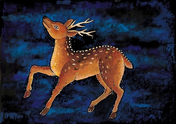 포토 JPG 동물 척추동물 한국문화 한국전통 전통 육지동물 포유류 사슴 수묵화 사람없음 동양화 작품 한국화 십장생 꽃사슴 국내포토 동양문화 한국 미술 파일형식