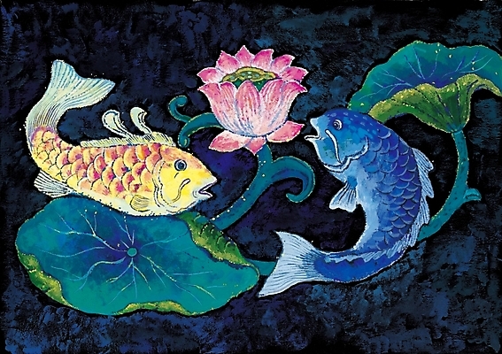 포토 JPG 식물 한국전통 전통 꽃 한쌍 잎 여름꽃 자연 연꽃 사람없음 연못 동양화 작품 붕어 잉어 국내포토 한국 어류 미술 생태계 파일형식 여름_계절