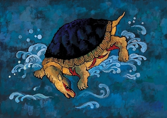 포토 JPG 동물 척추동물 한국문화 한국전통 전통 물결 바다 파충류 수묵화 사람없음 거북이 동양화 작품 한국화 십장생 국내포토 동양문화 한국 미술 파일형식