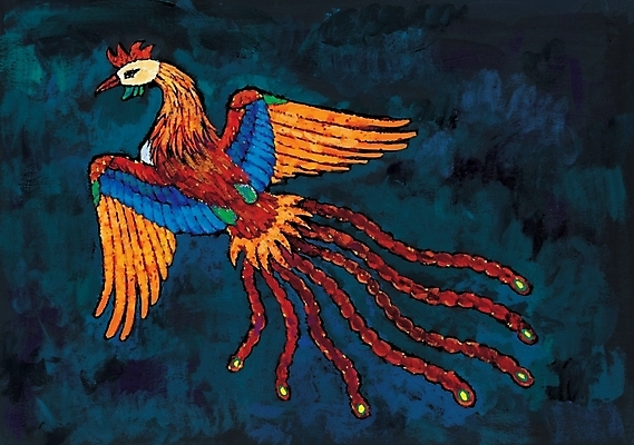 포토 JPG 동물 척추동물 한국문화 한국전통 전통 상상 조류 실내 수묵화 사람없음 닭 한국화 봉황 봉황새 국내포토 동양문화 한국 미술 내부 동양화 파일형식