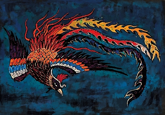 포토 JPG 스튜디오촬영 동물 척추동물 한국문화 한국전통 전통 상상 조류 실내 수묵화 사람없음 그림 한국화 꿩 봉황 봉황새 국내포토 동양문화 한국 미술 내부 동양화 파일형식