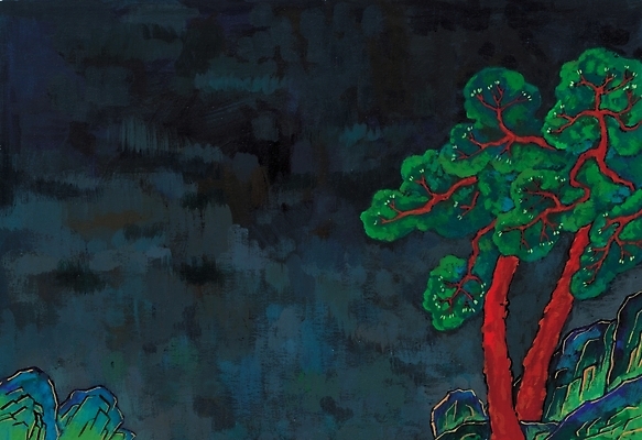 포토 JPG 나무 식물 구름 한국문화 한국전통 전통 하늘 수묵화 풍경 사람없음 달 솔 소나무 동양화 그림 작품 한국화 십장생 국내포토 자연요소 동양문화 한국 미술 파일형식