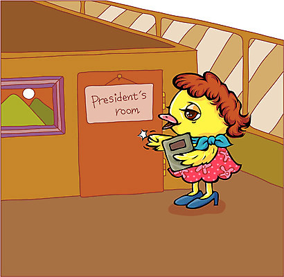 EPS 동물 척추동물 여자 일러스트 상상 조류 실내 병아리 사람없음 노란색 닭 직장인 비서 노크 사장실 여자만 국내일러스트 직업 컬러 비즈니스 사람 내부 파일형식 벡터