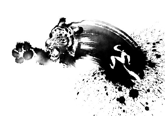 PSD 한마리 한국전통 실루엣 일러스트 캘리그라피 붓터치 흑백 사람 달리기 호랑이 번짐 포효 국내일러스트 1 전통 포유류 모션 한국 촬영기법 외침 파일형식 효과