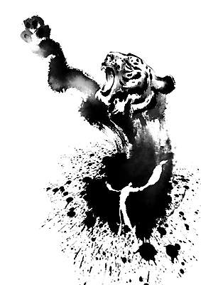 PSD 무료이미지 한마리 한국전통 실루엣 일러스트 캘리그라피 붓터치 흑백 사람 달리기 호랑이 번짐 포효 국내일러스트 1 전통 포유류 모션 한국 촬영기법 외침 파일형식 효과