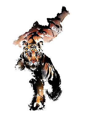 PSD 한마리 한국전통 일러스트 캘리그라피 붓터치 사람없음 호랑이 번짐 한반도 국내일러스트 1 전통 포유류 한국 파일형식 효과