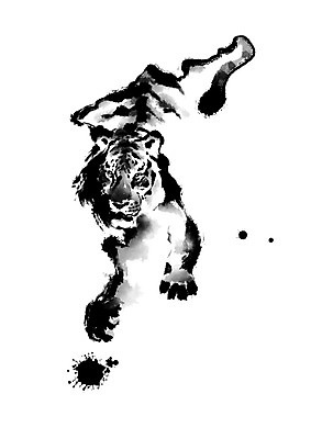 PSD 한마리 한국전통 일러스트 캘리그라피 붓터치 사람없음 호랑이 번짐 한반도 국내일러스트 1 전통 포유류 한국 파일형식 효과